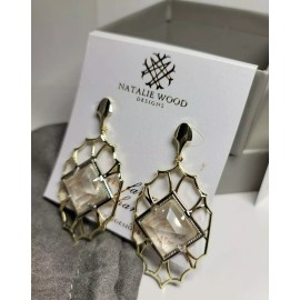 NATALIE WOOD Designs Runaway Romantic Earrings Gold Tone & Clear Quartz MSRP $94