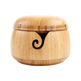 Bamboo Yarn Bowl, 16 x 11 cm, Handmade Knitting Bowl, Wool Holder with Removable Lid Holes, DIY Natural Embroidery, Crochet Storage Accessories for Crochet, Home Decor