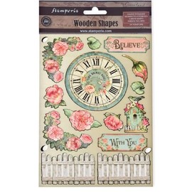 Stamperia - Coloured Wooden Shapes for Scrapbooking, Albums, Card Making, and Bullet Journals, Laser Cut, Printed for Enhanced Detail, Perfect for Hobbies, Crafts and Gifting (House of Roses) (A5)