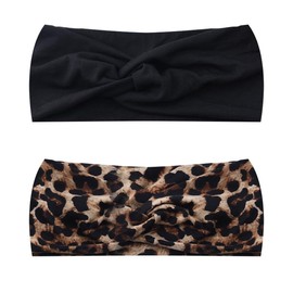 Black Leopard Print Knot Headband for Thick Thin Hair Decorations for Braids Pontail Head Wrap for Short Long Hair Accessories Leopard Bandanas for Women Girls Knotted Leopard Sports Headband 2 Pcs