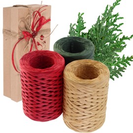 1080 Feet of Natural Raffia Ribbon – 3 Rolls Paper Twine Ribbon in Green Red and Natural Color 360 Feet Each Roll Craft Raffia Ribbon for Gifts DIY Raffia Wrapping Ribbon for Christmas Raffia Ribbon