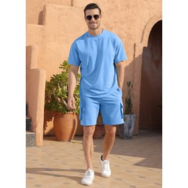 Mens 2 Piece Outfits Fashion Tracksuit Cargo Shorts Set Oversize Short Sleeve Sport Set
