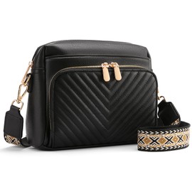 GAEKEAO Quilted Crossbody Bags for Women Vegan Leather Purses with Wide Strap,Women's Crossbody Travel Purse Built in Wallet