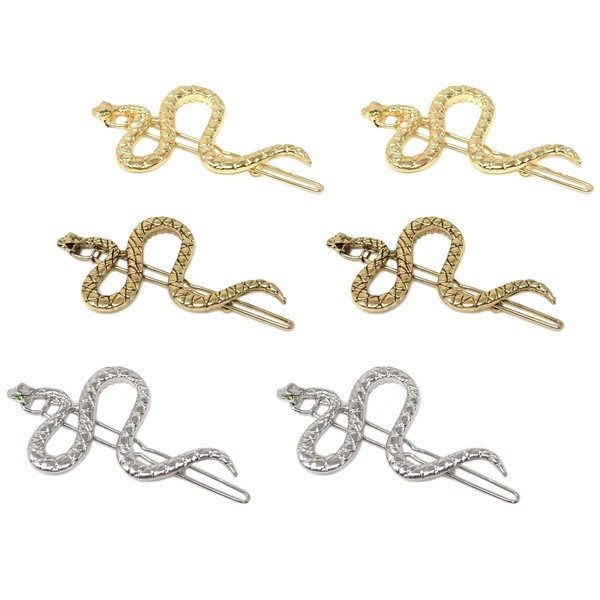 Honbay 6PCS Alloy Snake Hair Clips Vintage Snake Pattern Hair Pins Decorative Hair Barrettes for Girls Women Ladies Hair Accessories (3 Color)