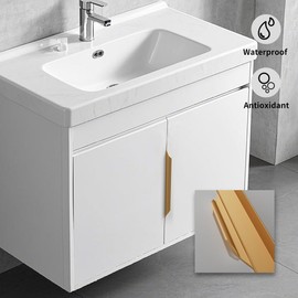 Precisluck 5 Pack 200mm(7.8 Inch) Gold Edge Finger Pull Drawer Door Cabinet Aluminum Alloy Long Concealed Furniture for Kitchen Bathroom