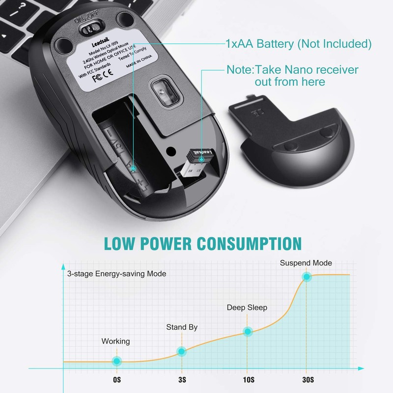 LeadsaiL Wireless Mouse Silent 2.4G USB Computer Compact Optical Cordless