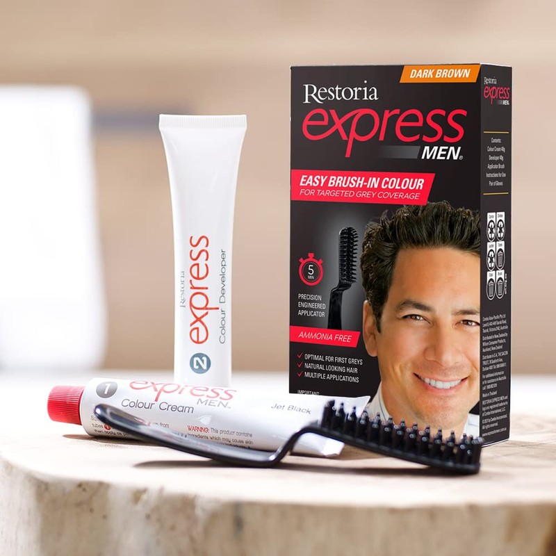 Restoria Express Brush-In Hair Colour, Grey Hair Coloring For Men,