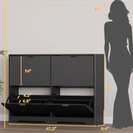 Fluted Shoe Cabinet Storage with 4 Flip Drawers for Hallway, Entrance