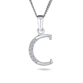 Delicate ABC Cubic Zirconia Pave CZ Capital Block Letter Alphabet Initial C Pendant Necklace For Women Sterling Silver