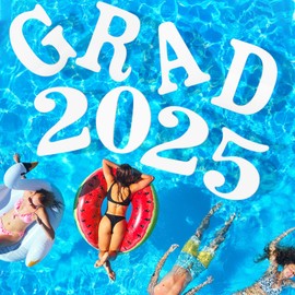 Arrowbash Large Grad Prom 2025 Floating Letters 20 x 15 Inch Pool EVA Foam Letters 2025 Graduation Pool Party Decorations Congrats Grad Party Decor for Pool Party Supplies (Grad 2025,8 Pcs)