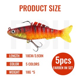 5 Pcs Pre-Rigged Soft Fishing Lures, Swimbaits for bass Fishing, Trout Lures for River Fishing,Fishing Gifts for Men, 3.93'' Fishing Bait for Freshwater Saltwater