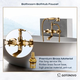 Wall Bathtub Faucet Set with HandHeld Shower Spray Antique brass Double Cross Handle 2 Functions Wall Mount 360 Swivel Mixer Tub Spout Vintage Bathroom