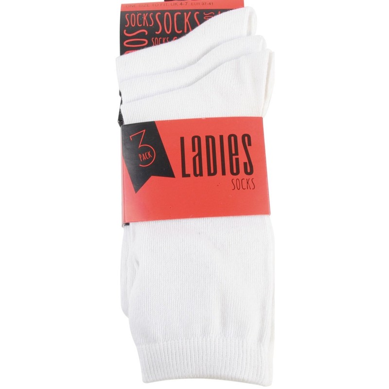 3 Pack Ladies White Ankle Socks Size 4-7