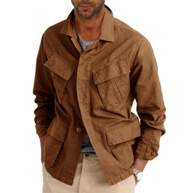 Runcati Mens Lightweight Safari Jacket Button Up Cotton Outdoor Military Cargo Long Sleeve Outwear