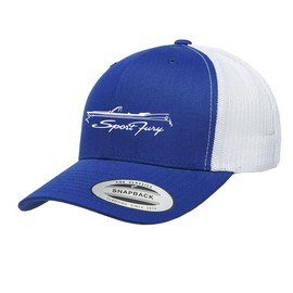 1957 1958 1959 Plymouth Sport Fury Convertible Fully Embroidered Yupoong 6606 Snapback Trucker Fitted Cap Royal/White