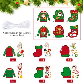 24 Pcs Christmas Ugly Sweater Crafts Kits Christmas Tree Ornament Decorations Ugly Sweater Hanging Ornament Christmas Stockings Craft Kit for Kids DIY Xmas Party Ornaments Paper for Holiday Decor