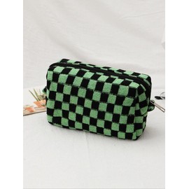 Cute Checkerboard Pattern Durable Cosmetic Bag, 1 Piece Large Capacity Knitting Storage Bag, Fashion Portable Make-up Bag for Women and Girls, Cosmetics Organizer:_Multicolor_one-size