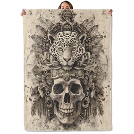 Regalos de cráneo, manta tribal de calavera y leopardo para adultos, mujeres y niños, 50 x 60 pulgadas, manta acogedora y cálida suave para recámara, camping, sofá, decoración