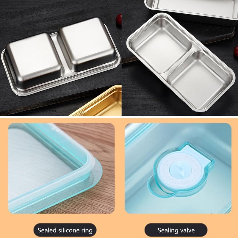 2-Pack Stainless Steel Snack Containers | 2-Compartment Bento Box with