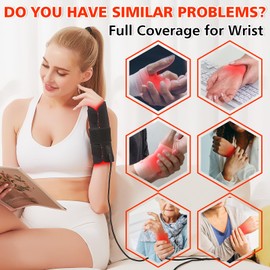 JOBYNA 850nm Infrared & 660nm Red Light Wrist Wrap, 6 Modes, 5-30min Timer, 3 Heat Levels, Two Power Supply Methods