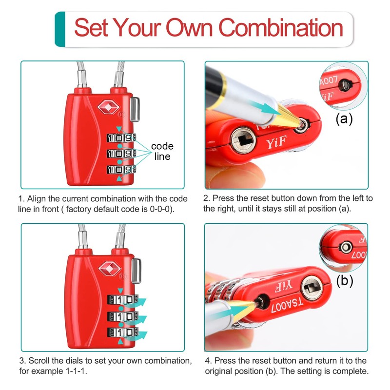 ZHEGE Suitcase Locks TSA Approved, Cable Travel Lock, 3 Digit