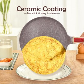 RANX INGST Ceramic Crepe Pan 12 Inch, Nonstick Dosa Pan Pancake Pan with Detachable Handle Round Griddle - Brown