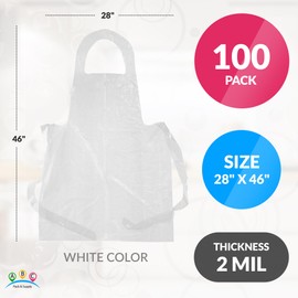 ABC Plastic Disposable Aprons for Adults 28 x 46, Yellow Plastic Aprons for Women and Men Pack of 100, Disposable Poly Aprons 1.5 Mil, Polyethylene Waterproof Aprons with Extra-Long Ties