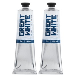 Great White Artist Oil Color - 150mL Tube, Heavy Body, Opaque, Professional, Non-Yellowing, Archival White Oil Paint - 2 Pack