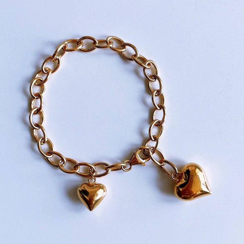 18k silver 925 double heart medal chain silver bracelet silver
