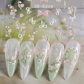 2 Sheets Christmas 5D Relief Flower Nail Stickers Xmas Cartoon Adhesive Sliders Christmas Wreath Flowers Design 5D Embossed Nails Decals for Christmas Garland Nails DIY Nail Art Stickers Decoration