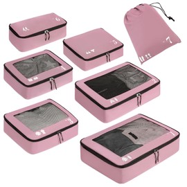ECOHUB Packing Cubes for Suitcase 7 PCS Travel Organiser Packing Bags Recycled PET Eco Friendly Travel Accessories Shoes Bags for Travel Storage Bag Luggage Organiser Bags Travel Pouch(Pink)