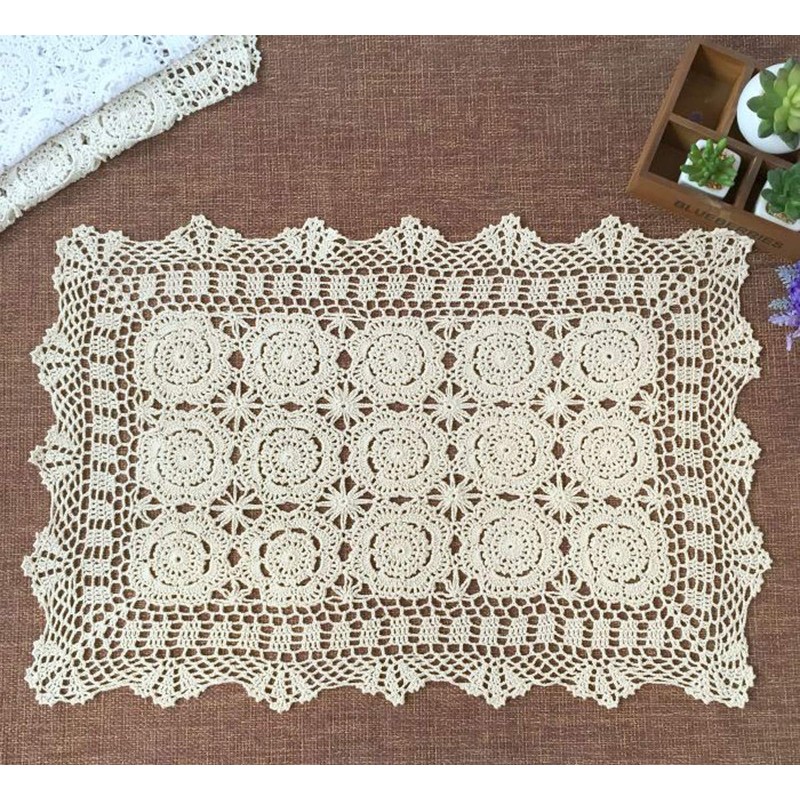 Damanni Rectangular Cotton Handmade Crochet Lace Table Runner Doilies Table