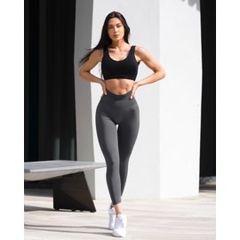 OQQ Women's 2 Piece Yoga Legging Seamless Workout High Waist Butt Liftings Athletic Leggings Black Darkgrey
