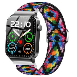 Compatible for Donerton T50S T50H Smart Watch Band, Lamshaw Stretch Elastics Nylon Adjustable Replacement Strap Accessories Compatible for Donerton T50S T50H 1.85" Smartwatch/Uaue T50S 1.85" Smart Watch/VKAROOD KC88 1.43" Smart Watch (Aztec Style Colorfu