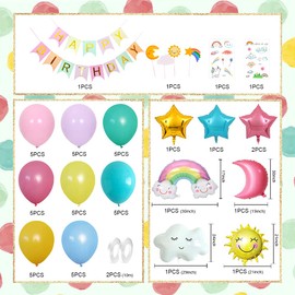 weeyin Birthday Decoration Girls, Pastel Decoration Birthday Girl Happy Birthday Garland, Rainbow Clouds Birthday Decoration Balloons for Children Birthday Decoration Girls Baby Shower Reusable