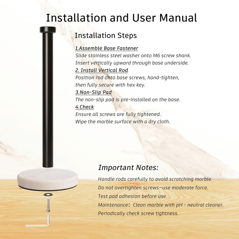 Kitchen Paper Towel Holder Countertop, Black Stainless Steel Rod, White