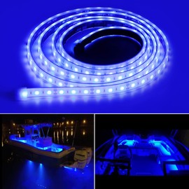 ROLiGHTiC Marine Submersible Boat LED Strip Lights, 12V 6FT IP68 Waterproof Underwater Boat Lights, Boat Interior Light, Boat Deck Light Courtesy Lighting for Night Fishing Pontoon Kayak, Blue