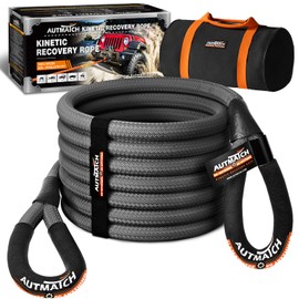 AUTMATCH Kinetic Recovery Tow Rope 1" x 20FT - Heavy Duty Offroad Snatch Strap 48000Lbs, 35% Elasticity Energy Recovery Tow Rope for 4x4 Off-Road Vehicle, Truck, Trailer, ATV, UTV, Gray