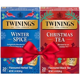 Twinings Holiday Sweet & Spicy Tea Variedad Paquete de 2 – Té con cafeína y especias de invierno sin cafeína, regalo de Navidad, 20 bolsas de té Ea