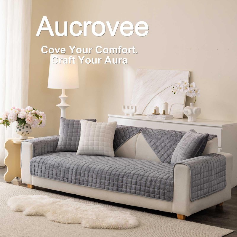 Aucrovee Velvet Washable Couch Cover for Pets Dogs, Non Slip