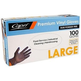 Capri Powder Free Vinyl Gloves (Pack of 100), Blue, Large