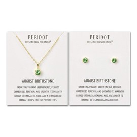 Philip Jones Gold Plated August (Peridot) Birthstone Necklace & Earrings Set Created with Zircondia® Crystals