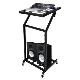 16U DJ Mixer Stand Rack Mount Studio Equipment Rolling Stage Cart with Lockable Wheels for Studio Music Show Party
