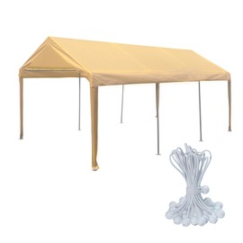 10x20ft Canopy Replacement Cover Heavy Duty Carport Cover 195G PE Fabric Canopy Top Waterproof for Event Tent,Car Shelter with Bungee Ball,Beige (Only Canopy Cover, Frame not Included)