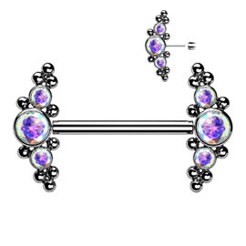 Pierced Owl - 14G G23 Implant Grade Titanium Threadless Push-in Triple CZ Crystal and Ball Clusters Nipple Barbells, Sold as a Pair, Metal, cubic-zirconia