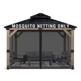 Aoodor Universal 10x10 ft Gazebo Mosquito Netting, Replacement 4-Panel Sidewalls with Double Zippers for Patio, Backyard, Deck, and Lawn (Netting Only, Black)