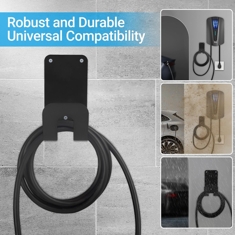 Tera EV Charging Cable Holder: Heavy Duty Wall Mount J-Hook