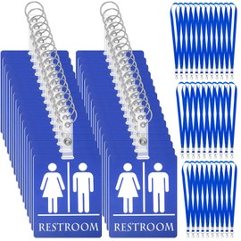 Tinlade 32 Set Bathroom Pass Restroom Hall Pass for Classroom with Keychain Holder with Lanyard PVC Unisex for Women Men, Blue