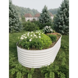 GarveeLife 8x4x2Ft Oval Galvanized Steel Raised Garden Bed - Durable Outdoor Metal Planter Box for Vegetables, Flowers, Herbs - Rust-Resistant, Easy Assembly, Beige