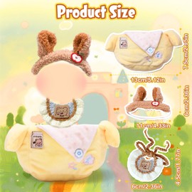 Pack of 3 Doll Clothing Accessories for 17 cm Dolls, 17 cm Mini Plush Dolls Plush Doll with 1 Yellow Cartoon Sleeping Bag + 1 Headpiece + 1 Bib, Girls' Birthday Gift, No Doll